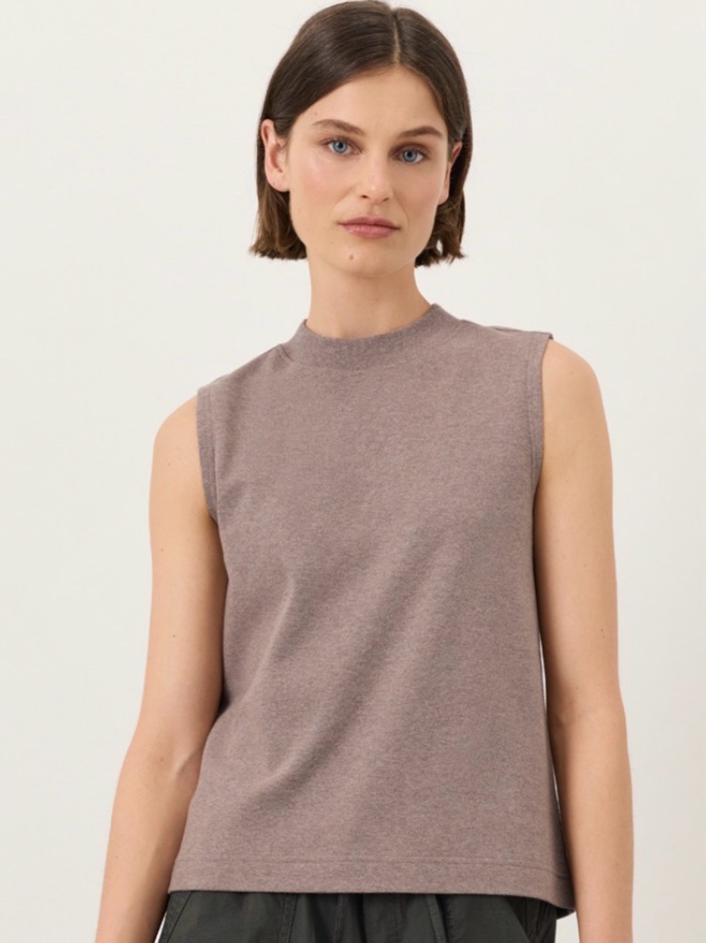 Sleeveless Mock Neck Tank Top in Deep Taupe